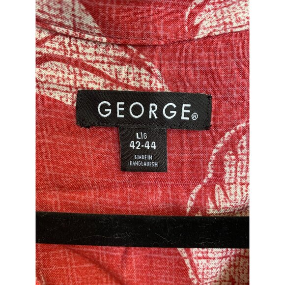 George Mens Red Floral Hawaiian Button-Up Shirt L/42-44 Lightweight Rayon Summer - Picture 4 of 7